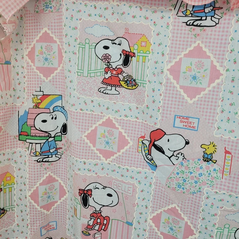 Peanuts Snoopy Belle Ruffled Curtain Panels Pink Gingham Vintage Nursery Decor